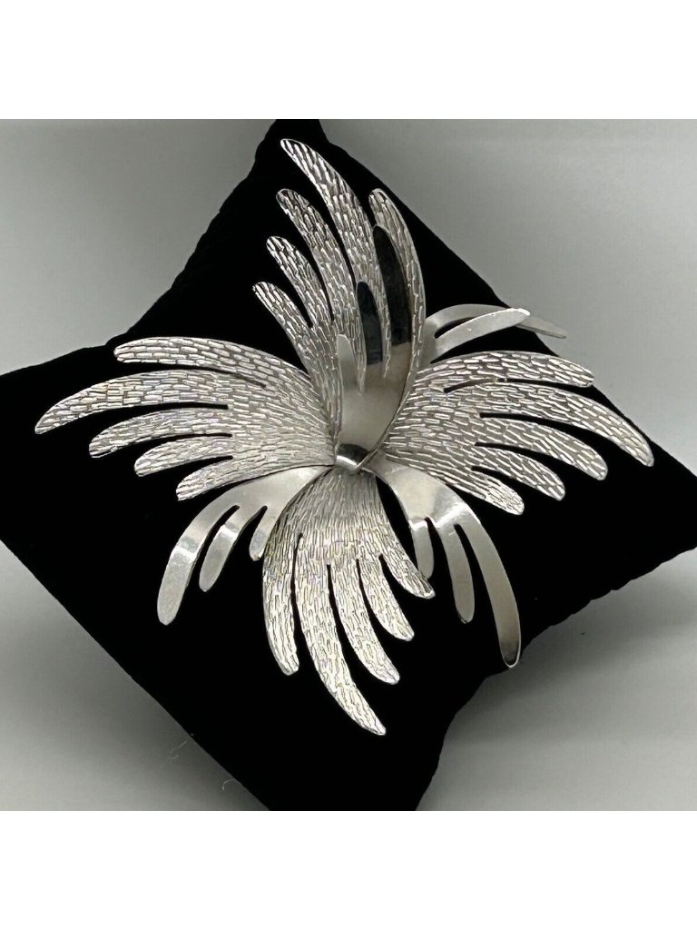 Vintage Coro Brooch Silver-Tone Abstract Starburst Pin Mid-Century Sculptural